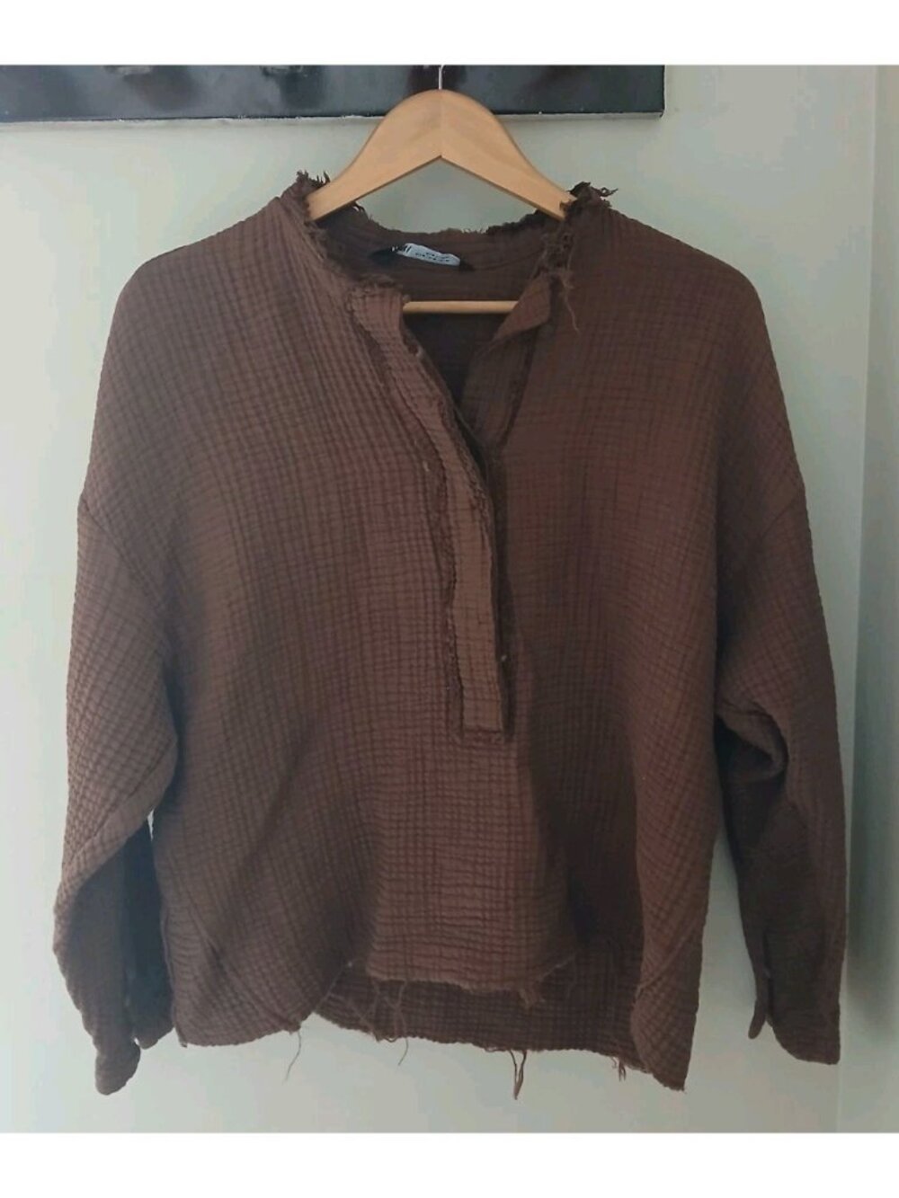 ZARA Waffle Knit V-Neck Henley Top